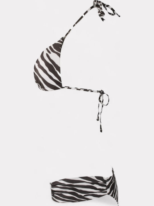 Set Bikini 3 Pieces Triangle with Removable Padding and Brazil Animal Print Black
