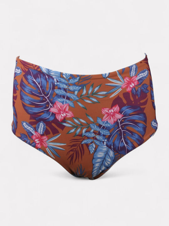 Set Bikini με Αφαιρούμενη Ενίσχυση Ψηλόμεσο Floral Πορτοκαλι