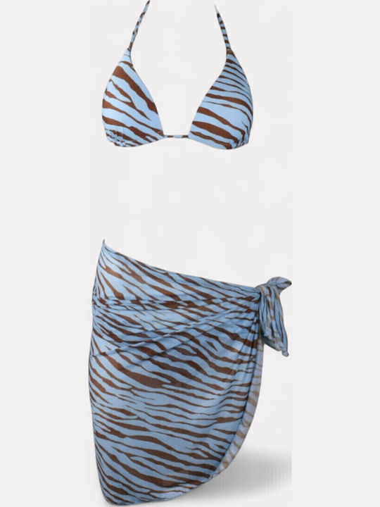 Set Bikini 3 Τεμαχίων Brazil Animal Print Γαλάζιο