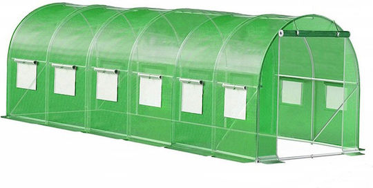 Seră Tunel Tip Cadru Metalic 300x600cm 13 Ferestre Verde 18 Mp