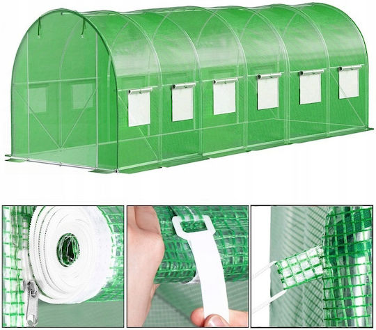 Seră Tunel Tip Cadru Metalic 300x600cm 13 Ferestre Verde 18 Mp