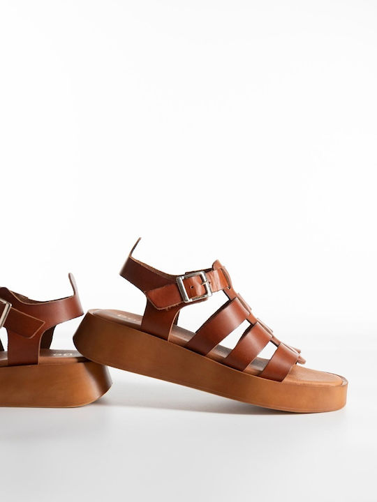 Flatforms Bozikis Square Toe Straps & Soft Sole Women's 245 D Tan Leather