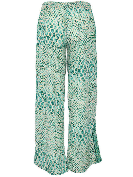 Femei Din material textil Pantaloni cu elastic Evazați Turquoise