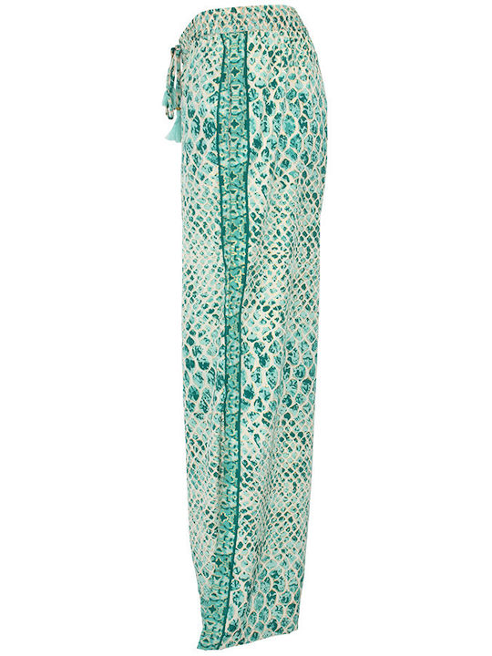 Femei Din material textil Pantaloni cu elastic Evazați Turquoise