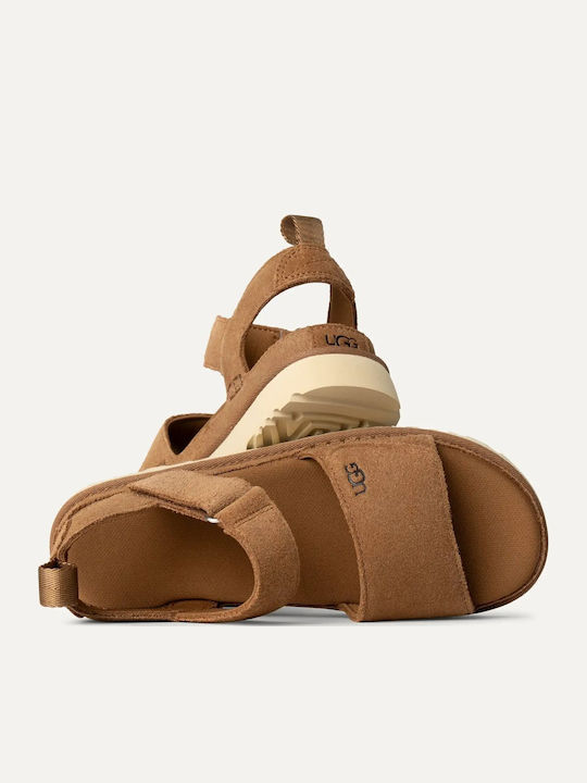Goldenstar Γυναικεία Σανδάλια Flatforms Καφέ