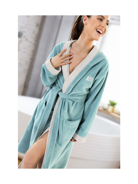 Guy Laroche Monogram Bathrobe with Hood Ocean