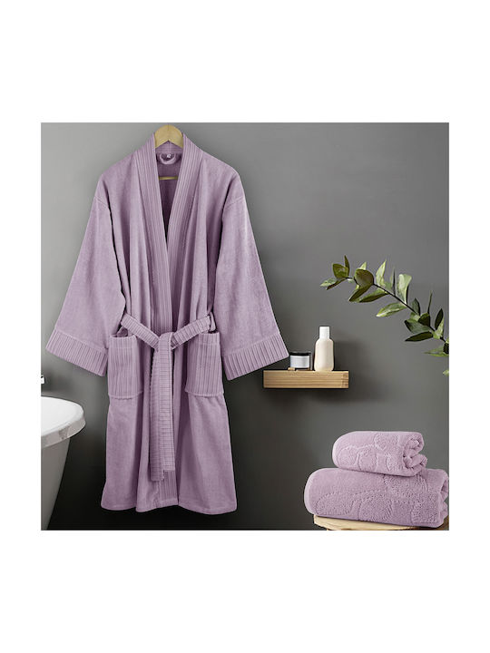 Nima Kimono Bademantel mit Kragen Lilac 380gr/m²