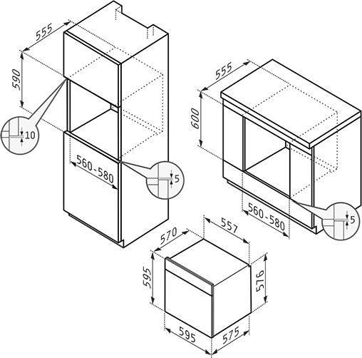 Pyramis PO78010008SIX + PHC61510IFB Cuptor Deasupra Blatului 78lt cu Plite Ceramice L59.5cm.