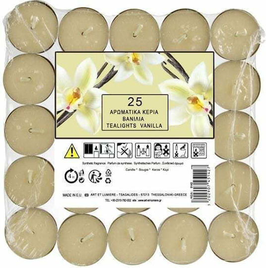 Art et Lumiere Tealights With Vanilla Scent In Beige Colour Up To 4 Hours Duration 25 Pieces