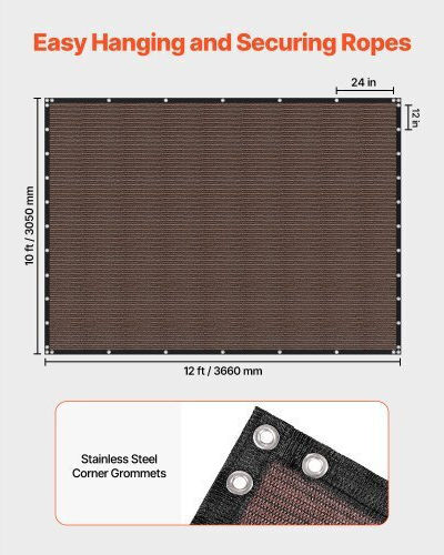 Vevor Ορθογώνιο Δίχτυ / Πανί Σκίασης Καφέ 3.048m 140gr/m²