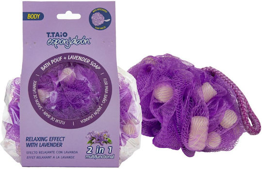 2 in 1 Shower Sponge Exfoliating Mesh Built-in Soap Lavender Scent Relaxing Effect Esponjabon 1 Piece