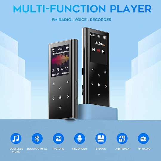 Bluetooth 5.2 MP3 Player 64 GB Cu Difuzor Hd Încorporat Radio Fm Sunet Hifi Înregistrator Vocal Design Mini