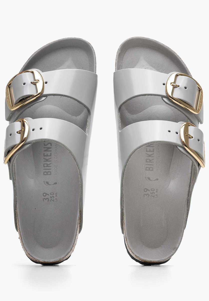 Birkenstock Big Buckle Leather Women's Flat Sandals in Gray