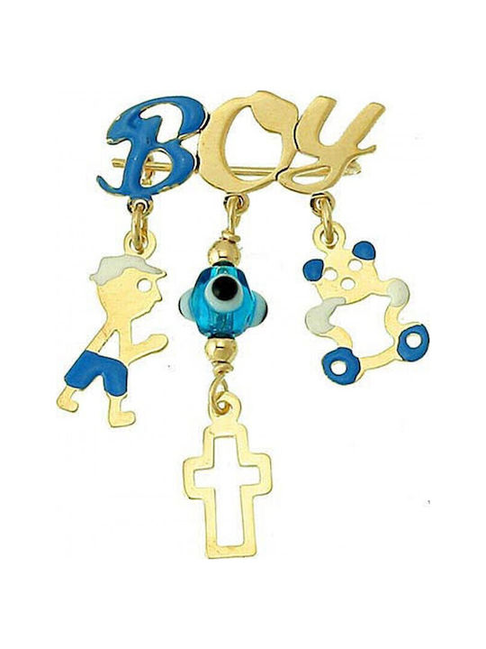 Atofio Kosmima Child Safety Pin made of Gold 9K with Cross for Boy