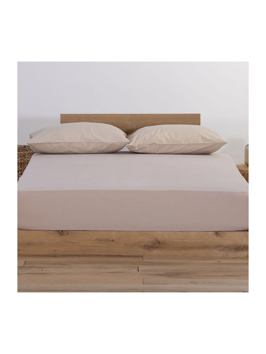 Nef-Nef Homeware Sheet King Size with Elastic 180x200+35cm. Jersey Beige