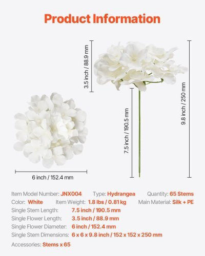 Vevor 65 Artificial Hydrangea Flowers 25 Cm Bouquet White Rzxqbs65pcs76xy7t001v0