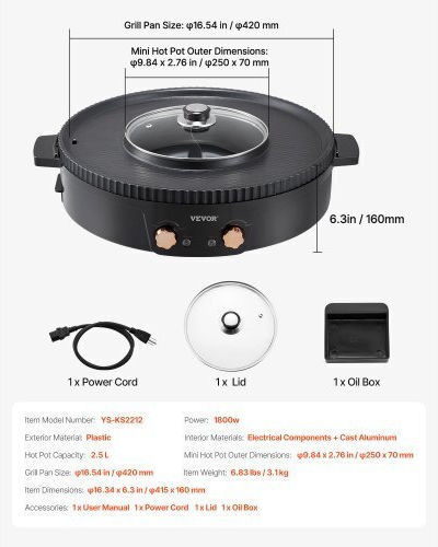Vevor Teppanyaki Utensil with Adjustable Thermostat 1800W