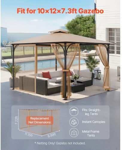 Vevor Replacement Mesh Mesh Gazebo 10x12x7.3 Ft Ltwzdl10ft12civ6iv0