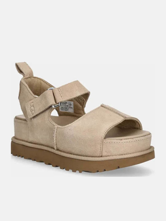 Goldenstar Γυναικεία Σανδάλια Flatforms Μπεζ