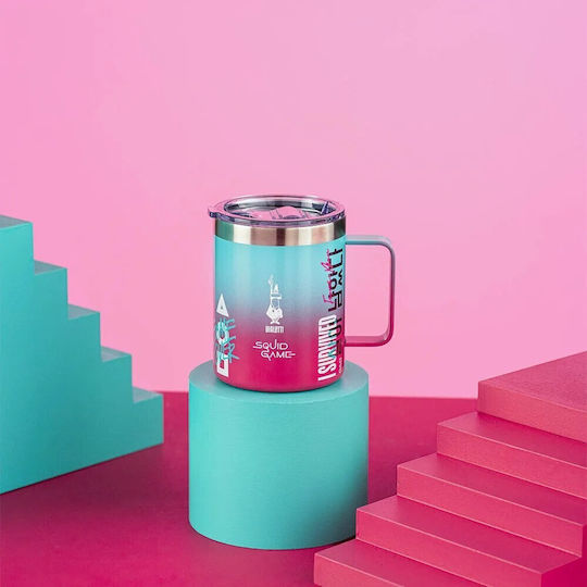 Bialetti Ποτήρι Θερμός Ανοξείδωτο 420ml Ροζ/πράσινη με Λαβή