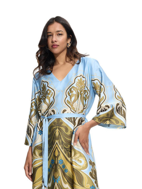 Summer Midi Dress for Wedding Christening Satin Blue Sky