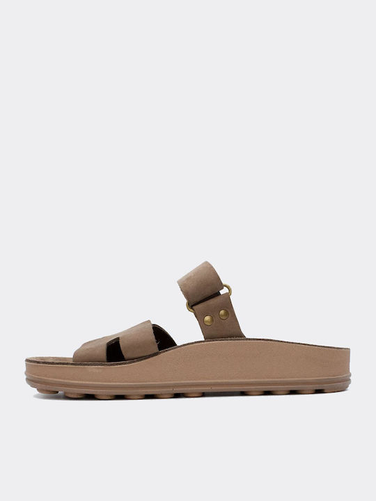 Bianca Leather Women's Flat Sandals Anatomic in Brown Color
