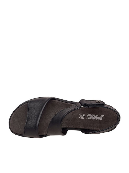 Leder Flache Sandalen für Damen Anatomisch mit Riemen in Schwarz Farbe