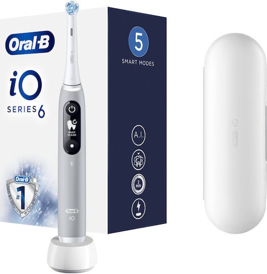 Oral-B Io Series 6 Ηλεκτρική Οδοντόβουρτσα με Χρονομετρητή, Αισθητήρα Πίεσης και Θήκη Ταξιδίου Γκρι