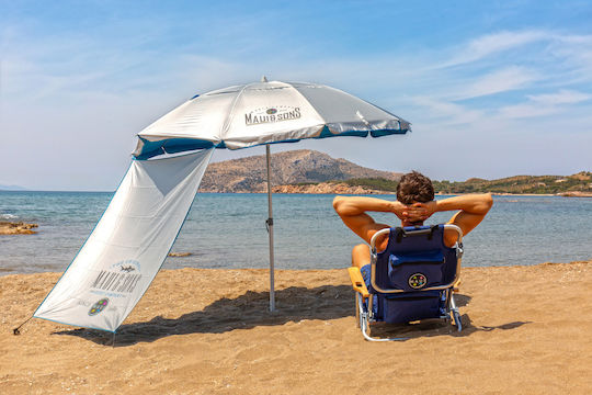 Maui & Sons Folding Aluminum Beach Umbrella Diameter 1.9m with Sunshade UV Protection and Air Vent Blue with Sunshade