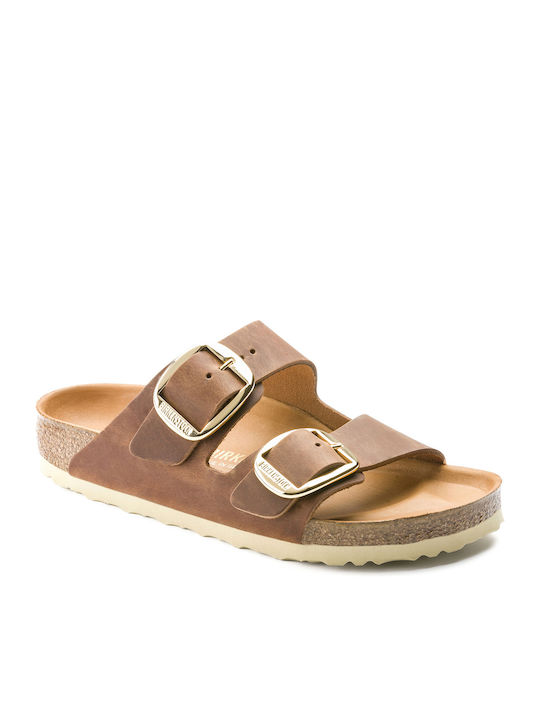 Arizona Big Buckle Leather Women's Flat Sandals Anatomic in Brown Color Narrow Fit