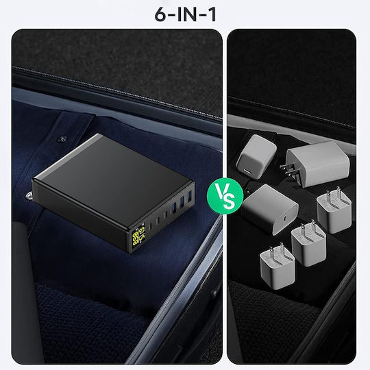 Suport de Încărcare GaN cu 3 Porturi USB-A și 3 Porturi USB-C 160W Livrarea energiei în culoarea (USB C)