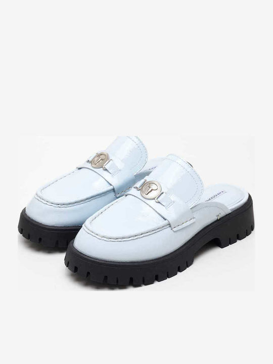 Leder Mules mit Absatz in Blau Farbe