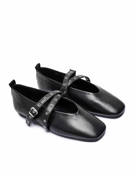 Tommy Hilfiger Leather Pointy Ballerinas With strap Black