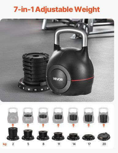 Vevor Adjustable Kettlebell 7 Weight Levels 2-20 Kg Hlkdhs20kg004ge4c002v0