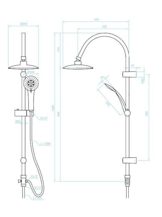 Kuchinox ONDO PG7 20OX Duschsäule Ohne Batterie 100cm Silber