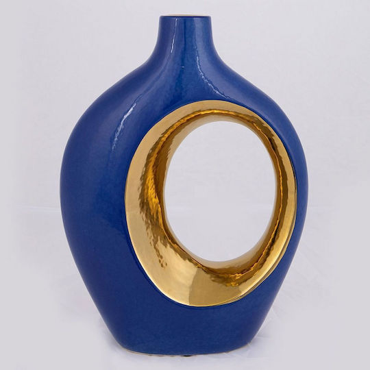 Eurolamp Dekorative Vase aus Keramik, Blau, Ø22,2 × H30 cm