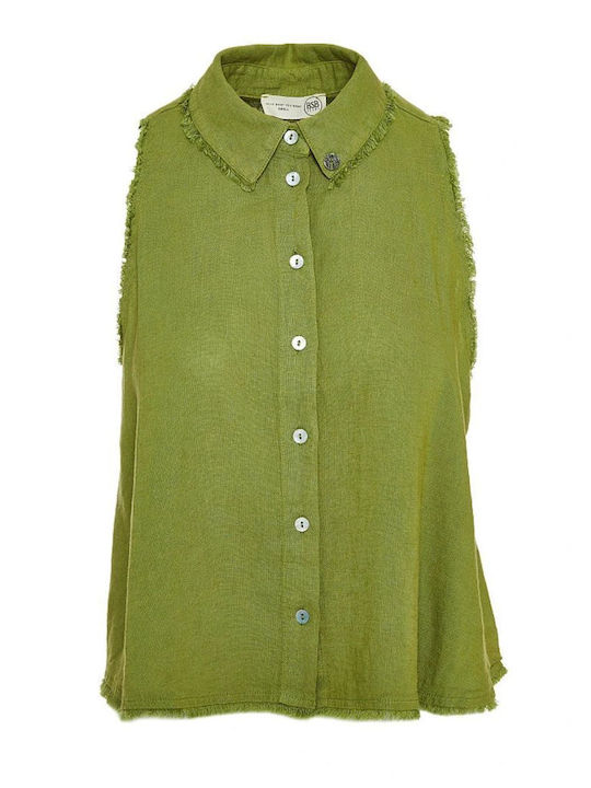 Women's Linen Sleeveless Shirt Pesto