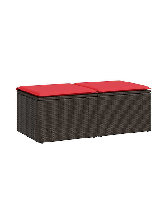 Garden Stool Cube Outdoor Rattan with Cushion Brown 2 Pieces 55x55x37cm