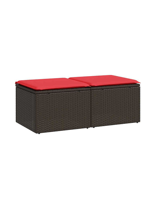 Garden Stool Cube Outdoor Rattan with Cushion Brown 2 Pieces 55x55x37cm