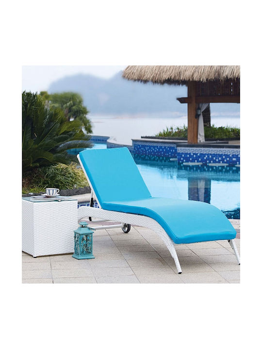 Ξαπλώστρα Rattan με Μαξιλάρι & Ρόδες Λευκή με Τραπεζάκι 2τμχ 195x58x84εκ.