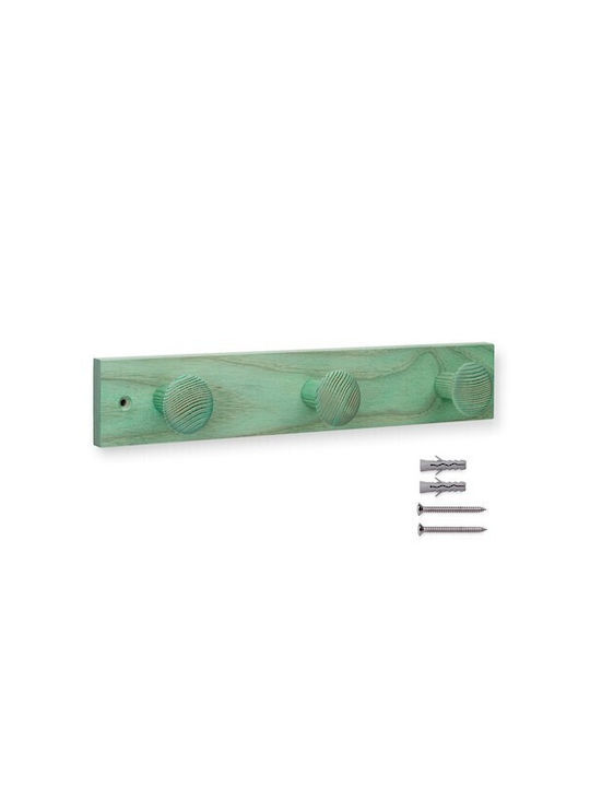 Inofix Wall Hanger Wooden 3 Hooks Green 36x6x6cm