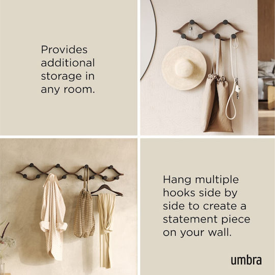 Umbra Wooden Wall Hanger 6 Hooks Black 51x15x6cm