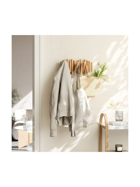 Umbra Κρεμάστρα Τοίχου Picket Rail Hook Natural Ξύλινη 5 Θέσεων Μπεζ 38x4.4x16.5cm