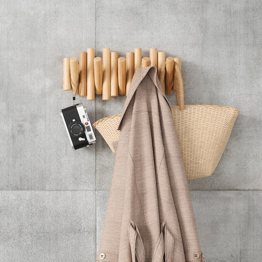 Umbra Wall Hanger Picket Rail Hook Natural Wooden 5 Hooks Beige 38x4.4x16.5cm