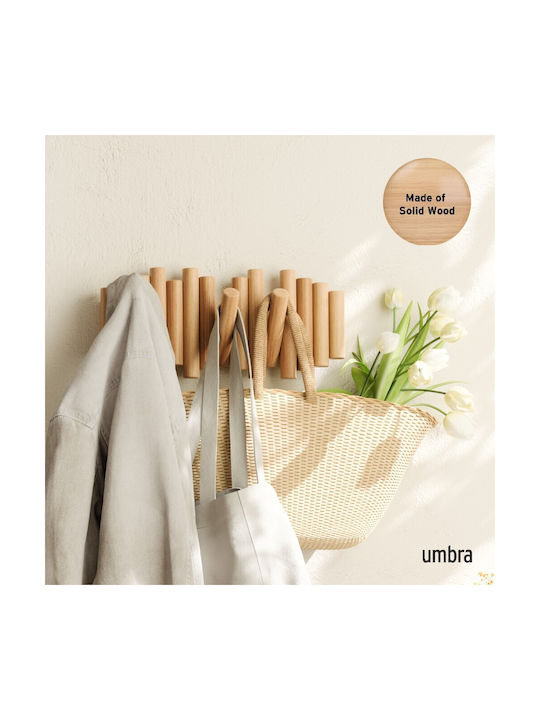 Umbra Κρεμάστρα Τοίχου Picket Rail Hook Natural Ξύλινη 5 Θέσεων Μπεζ 38x4.4x16.5cm