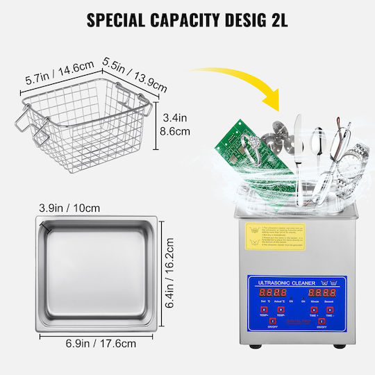 Vevor Ultrasonic Cleaner 2L Inox with Digital Timer