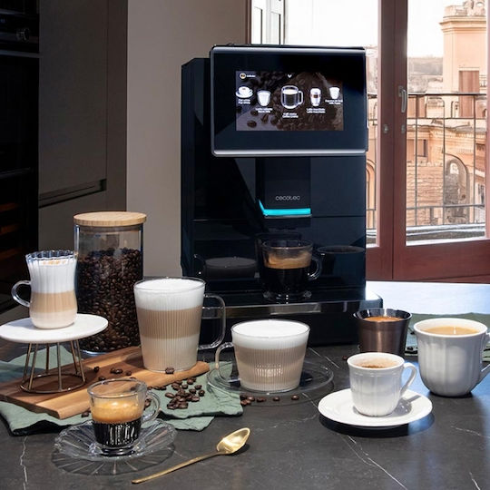 Cecotec Cremmaet Touch Αυτόματη Μηχανή Espresso 1500W Πίεσης 19bar για Cappuccino με Μύλο Άλεσης Μαύρη 01803