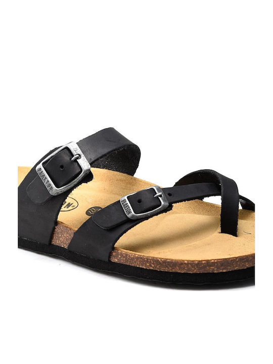 Apure Leather Women's Flat Sandals Anatomic with Strap in Black Color