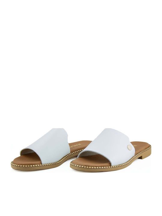 Leather Women's Flat Sandals Anatomic in White Color