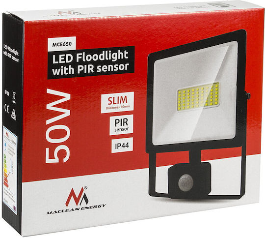 Maclean Energy Waterproof LED Floodlight 50W Cold White 6000K with Motion Sensor IP44